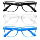 Okany Blue Light Glasses for Kids 3 Pack Blue Light Blocking Glasses for Teen Boys Girls Age 3-10&comma;Computer Screen Gaming TV Phone Glasses Anti Glare&comma;UV & Eye Strain &lpar;Grey Black&plus;Transparent&plus;Blue&rpar;