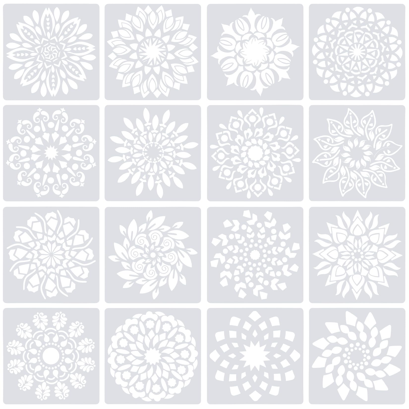 16 Pcs Mandala Stencils, Wall Art Painting Stencil, Stencils Tiles Template Set for Crafts Reusable, Scrapbook, Fabric, Furniture, Stones, Floor, Window Stencils