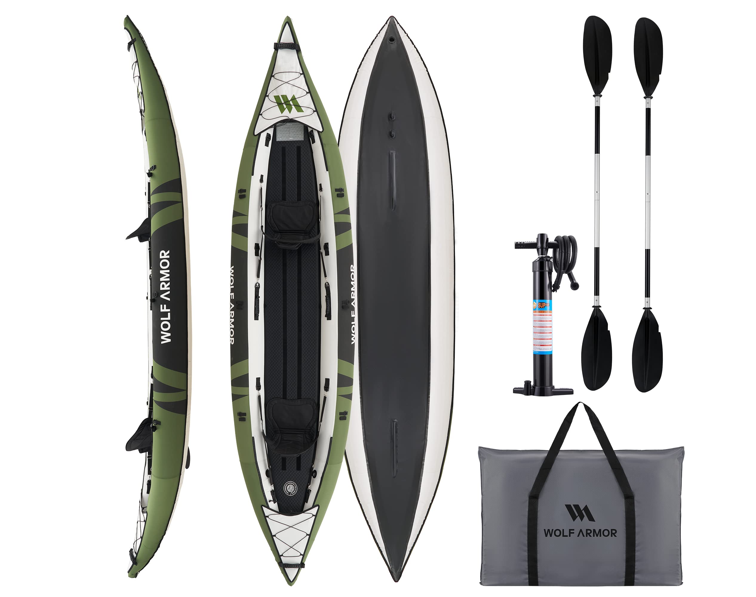 Inflatable Recreational Touring Kayak with EVA Padded Seats, 2-3 Person Tandem Inflatable Kayak with All The Accessories, Lake, River, and Ocean Kayaks Boat for Fishing, Travel, and Adventure