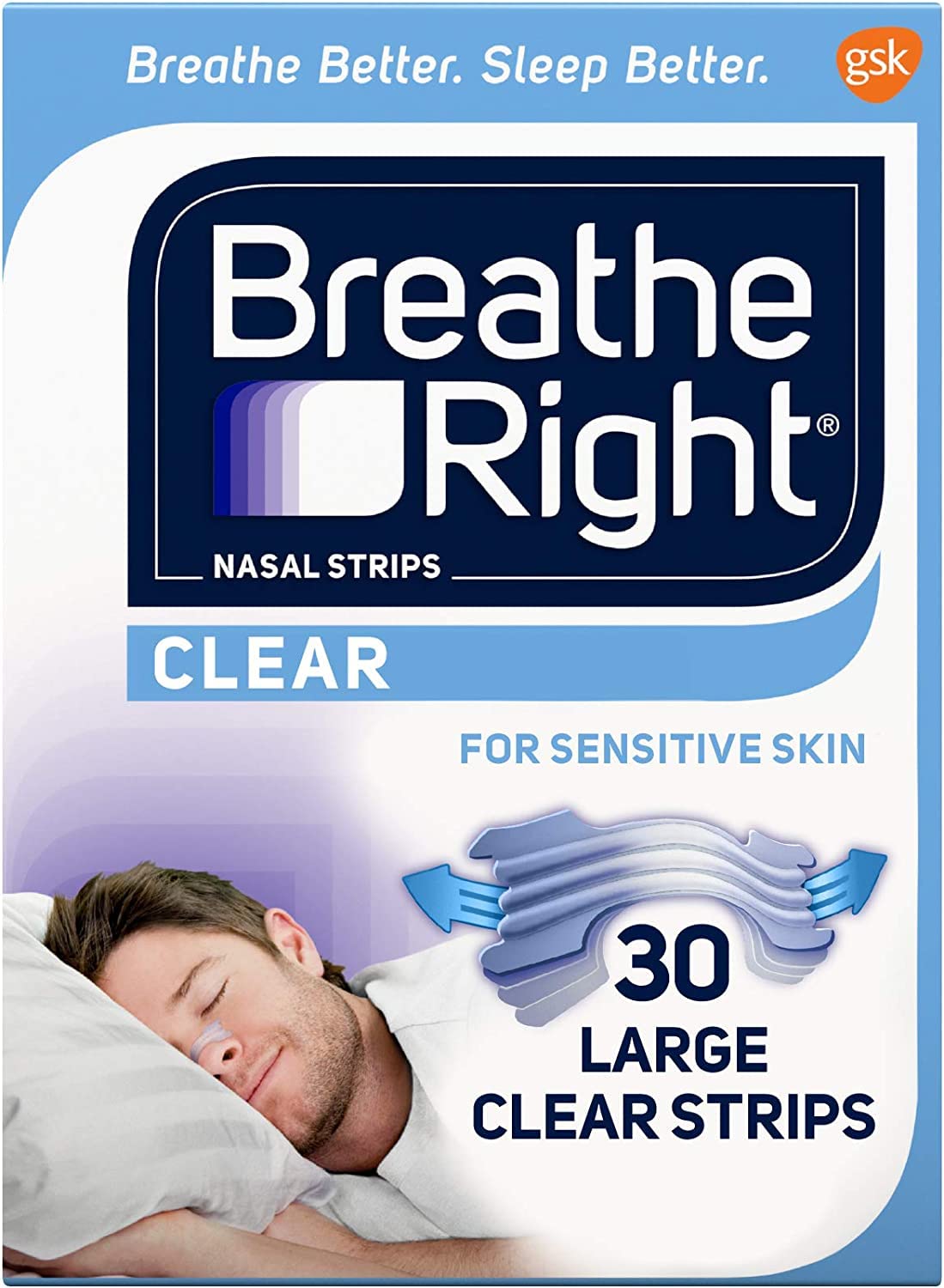 Breathe Right Nasal Strips Clear For Sensitive Skin Large 30 Each (Pack of 12)