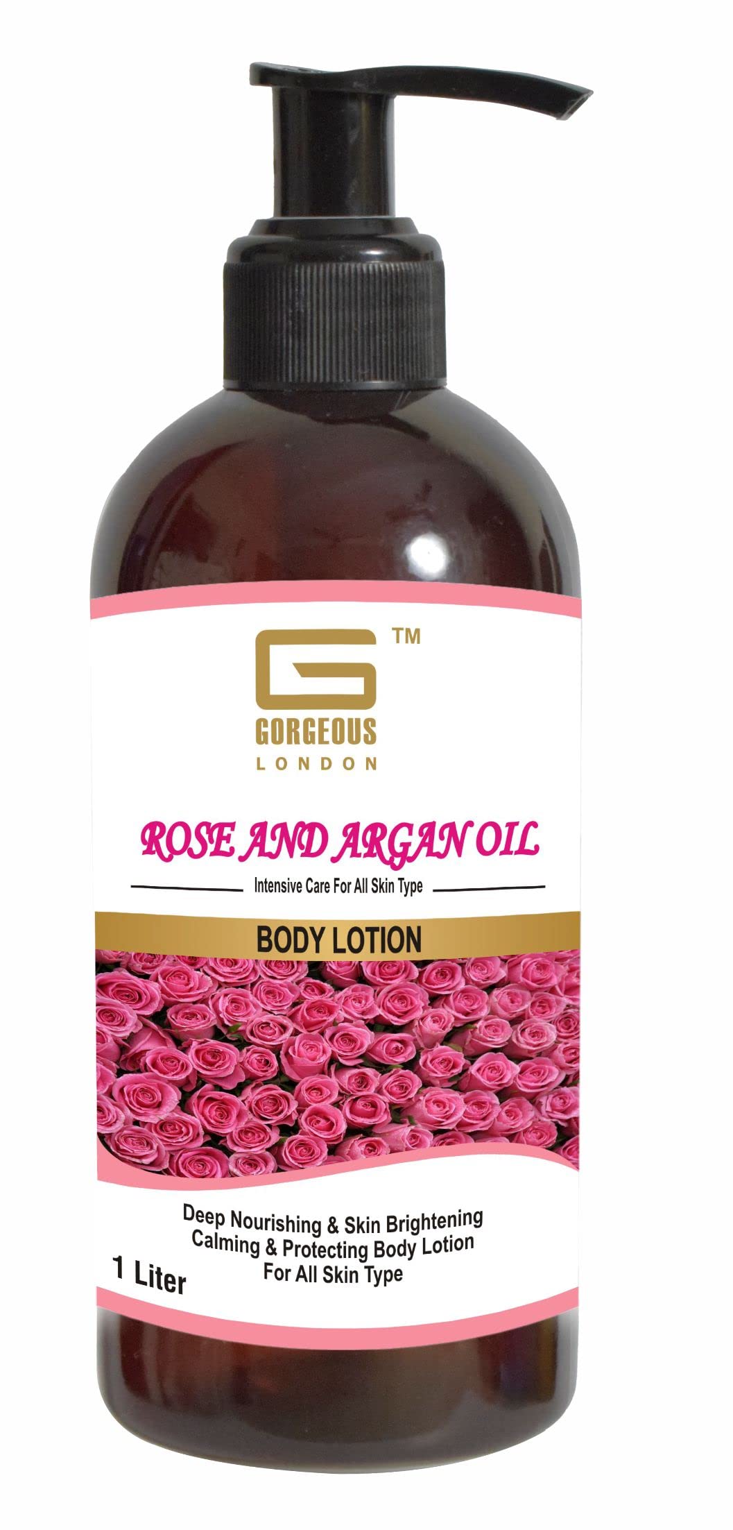 Gorgeous London Rose and Argan Oil Body Lotion Intensive Care for All Skin type 1 Liter (Pack of1)