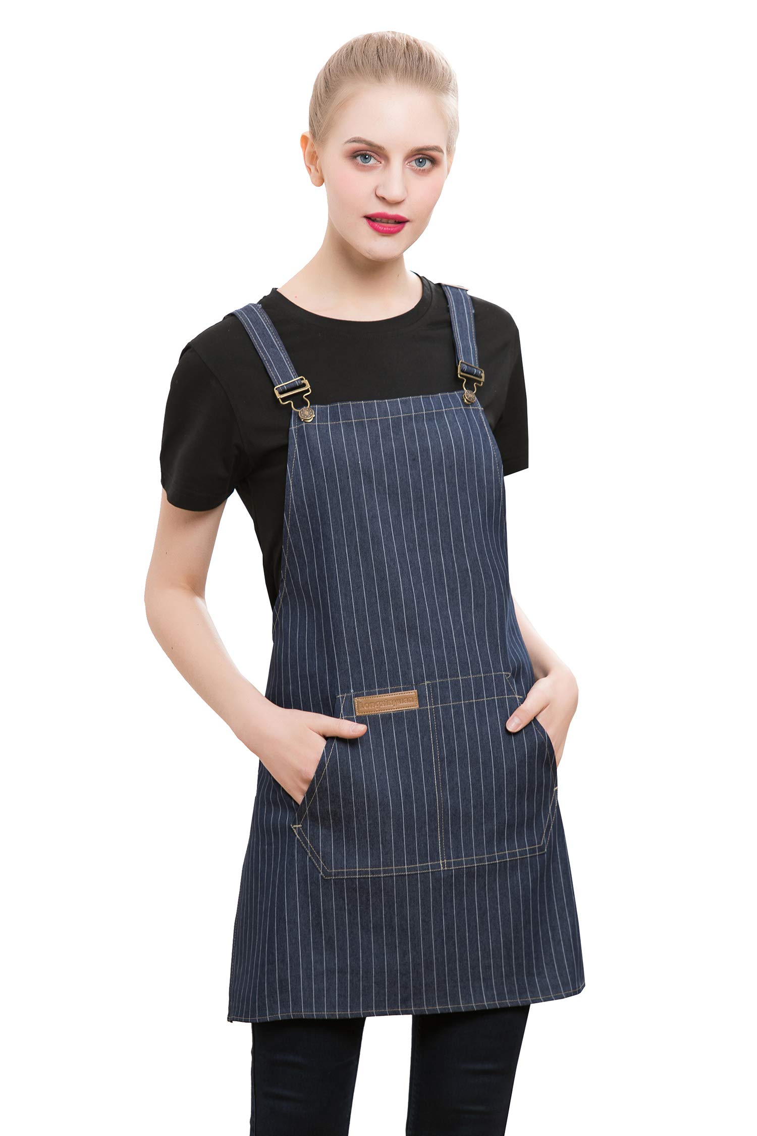 MalltohomeDenim Cross-Back Chef Bib Apron with Pockets for Men and Women