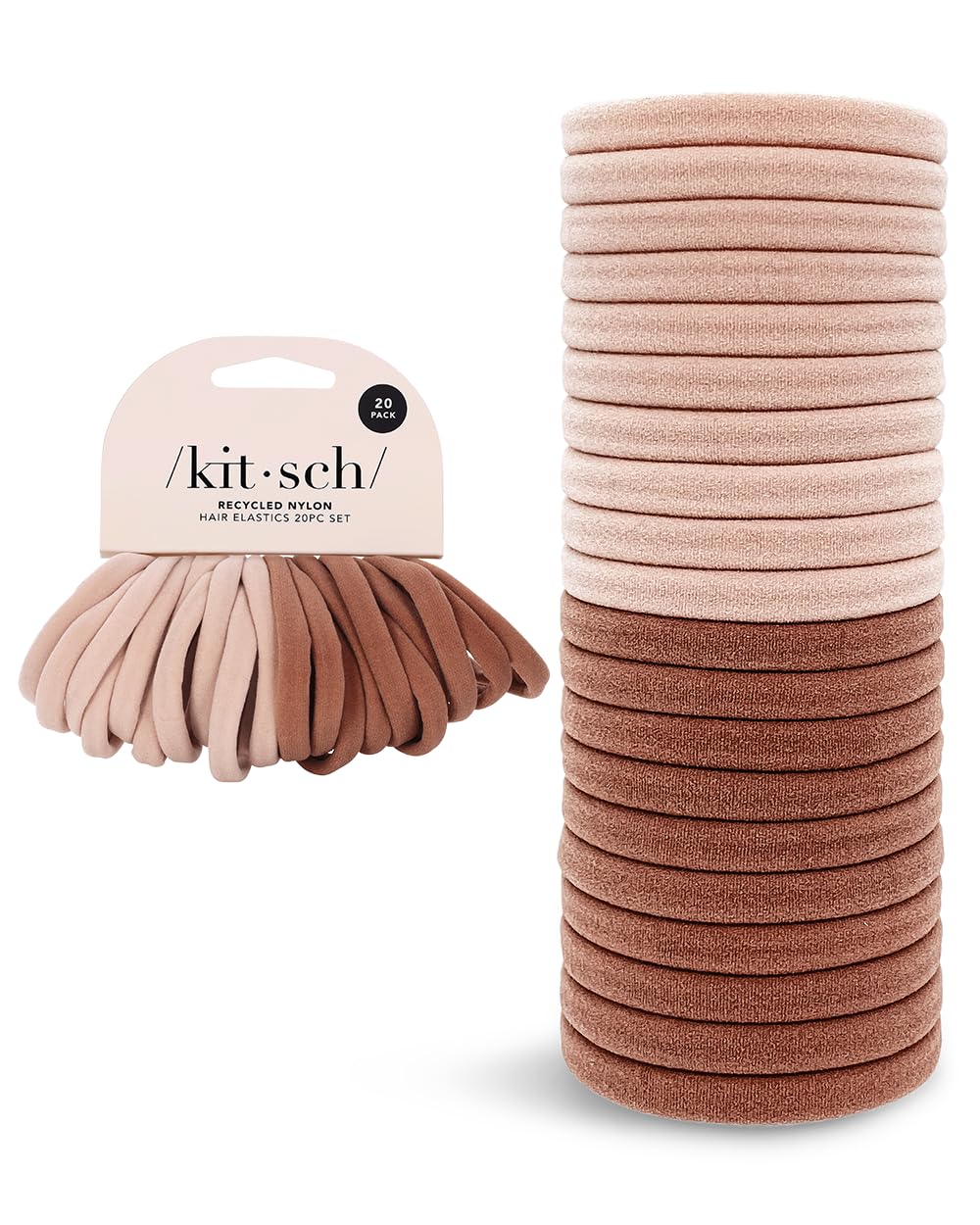 Kitsch Nylon Hair Elastics, No Tangle & No Breakage Hair Ties for Ponytails, Updos & Braids, For All Hair Types, Seamless, Damage Free Hair Accessories for Girls & Women, Blush, 20pcs