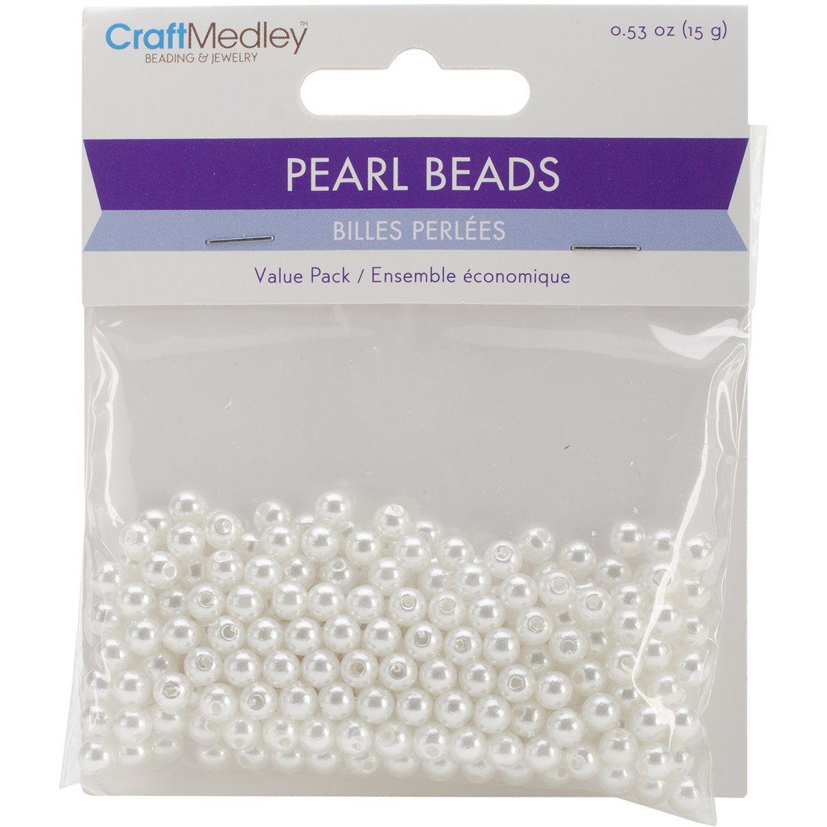 Craft Medley Pearl Beads Value Pack-5mm 265/Pkg, 5mm, Sleek White