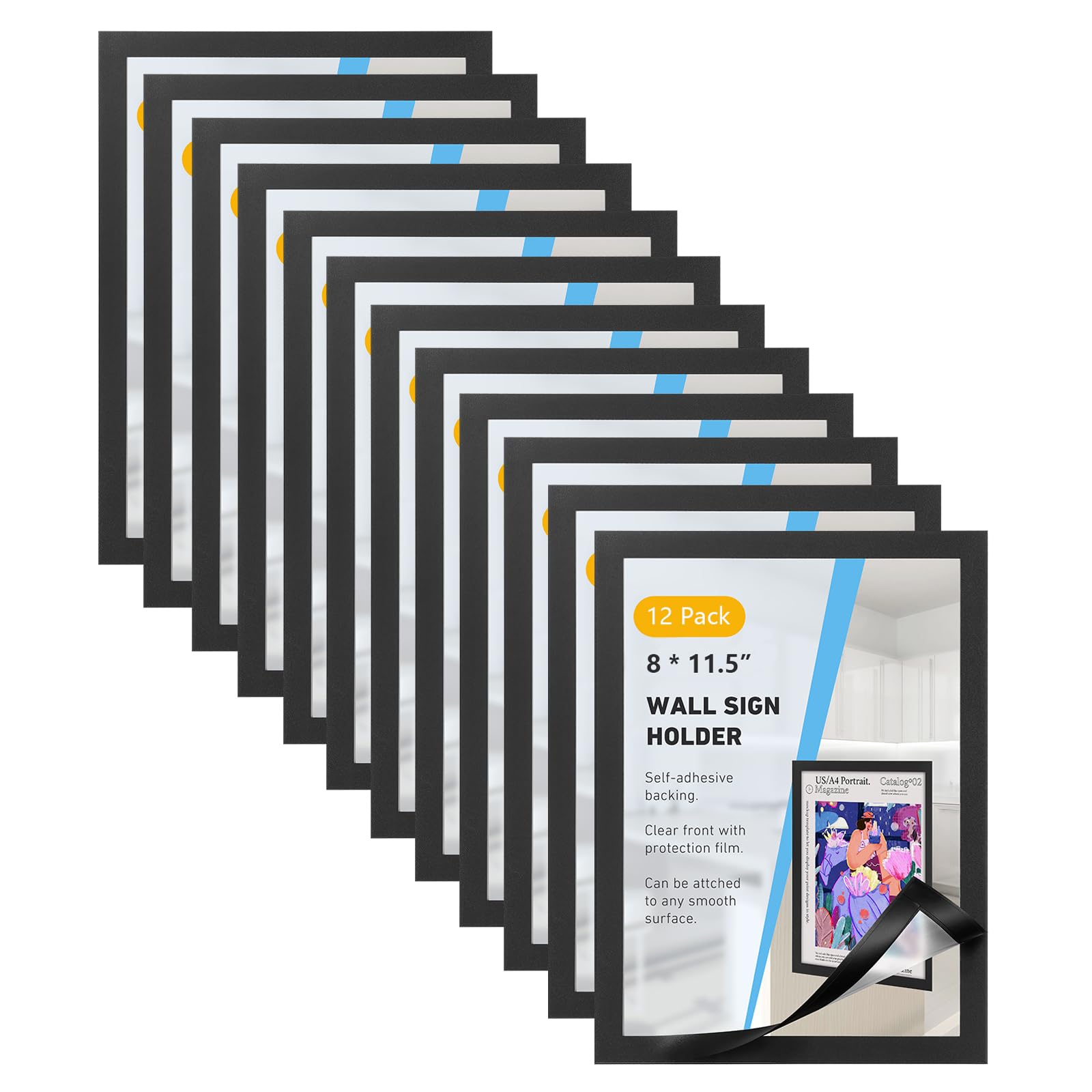 FACULX 12 Pack 8 x 11.5 Magnetic Sign Holder, Adhesive Frames for Document Holder, Poster Certificate Carft Picture Photo Frame for Refrigerator Office Glass Window