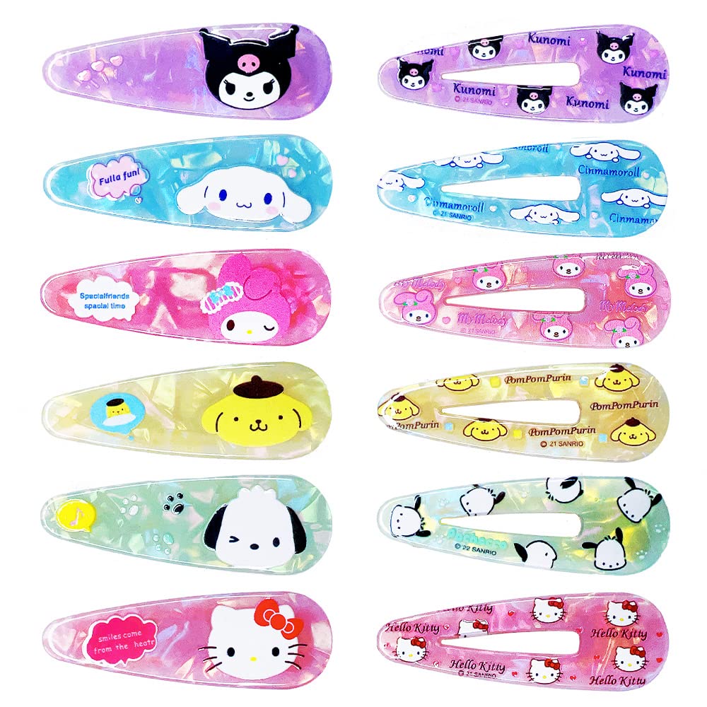 Cute Hair Clips for Girls | Kuromi Melody Cinnamoroll Kitty Hairpins Hair Accessories (12Pcs)