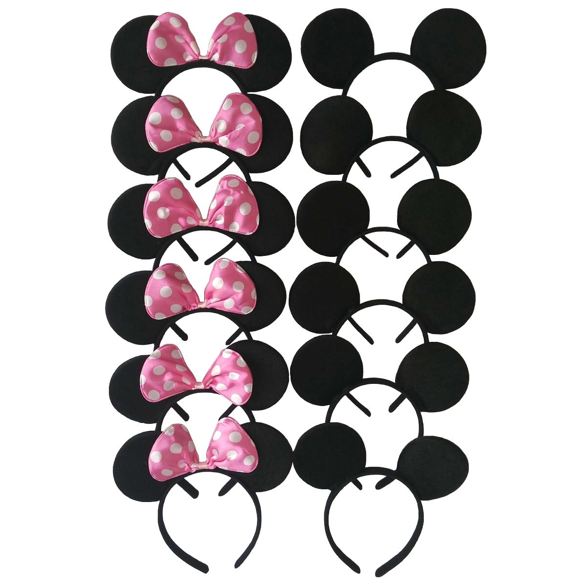 CHuangQi Mouse Ears Solid Black and Pink Bow Headband for Boys&Girls Birthday Party