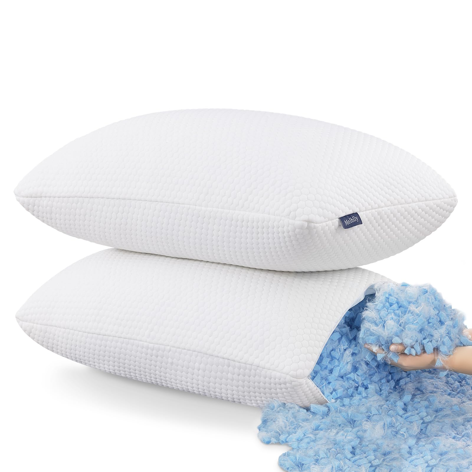 MolbllySleeping Pillows,Shredded Memory Foam Pillow,Best Orthopedic Sleeping Pillow Non-allergenic & Anti dust mite,Soft Hotel Quality Pillows,Standard Size(2 Pack, 70 x 45 cm)