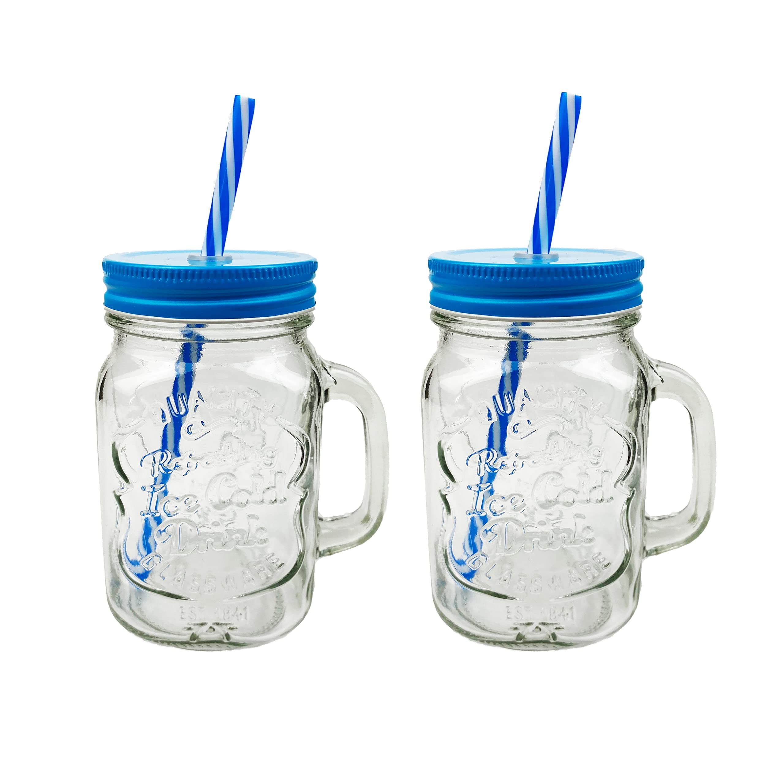 G4GADGET 2 X 500ml Glass Mason Drinking Jars Bottles Party Drink Glasses + Lids and Straws