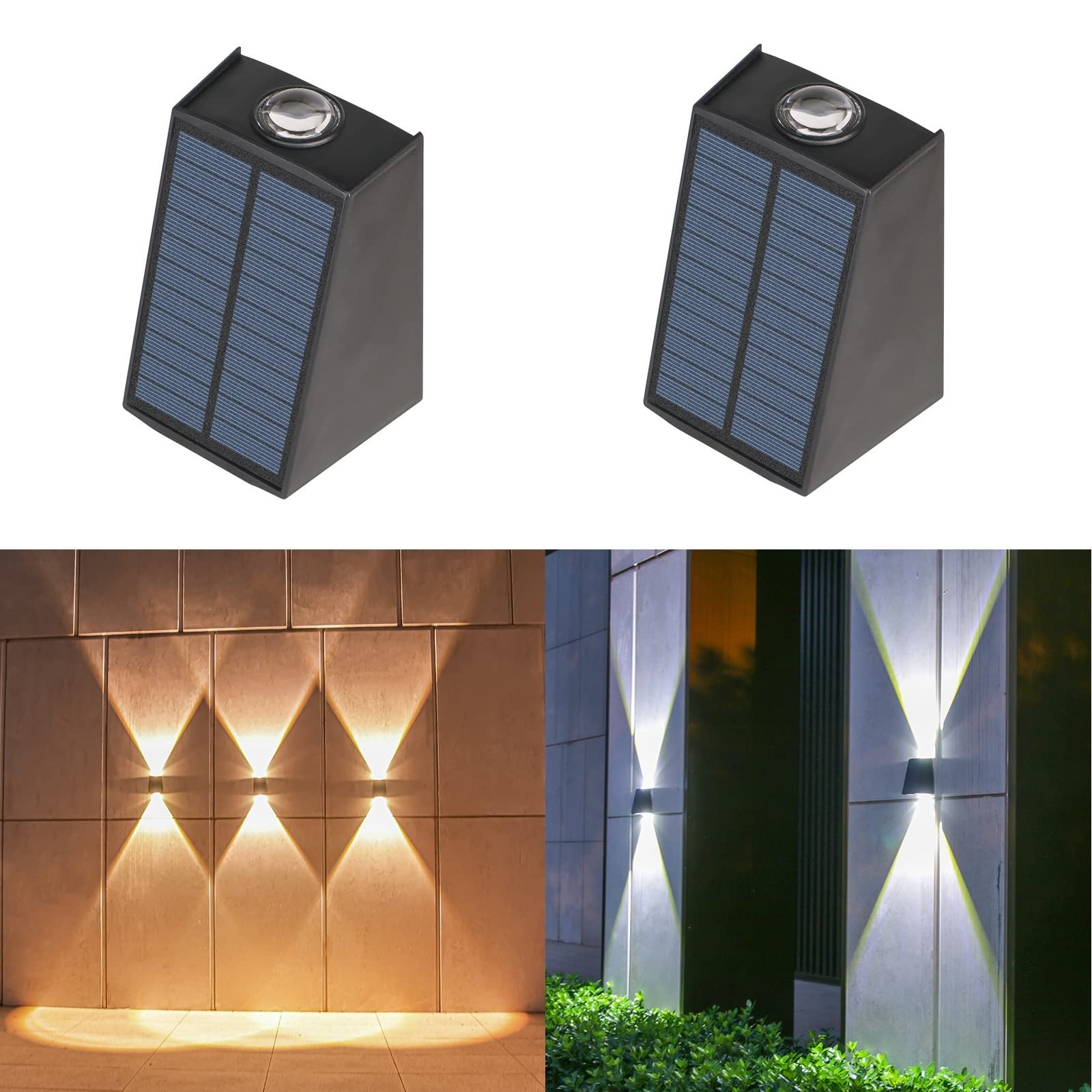 ASLIDECORSolar Wall Light Up and Down 2 Modes Waterproof Decorative Lighting for House Porch Yard (Warm White+Cold White)