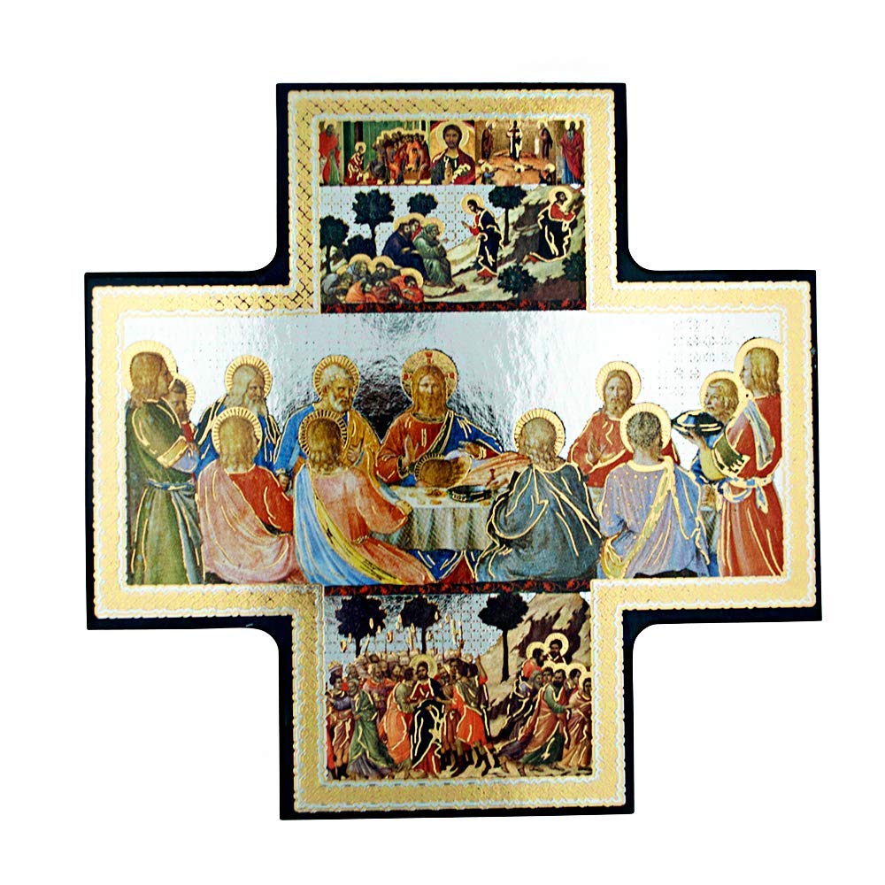 VILLAGE GIFT IMPORTERS Holy Catholic Icons | 14 Styles | Beautiful Italian Christian Art | Perfect Housewarming | Christian Home Goods (Last Supper Cross (15x15cm))