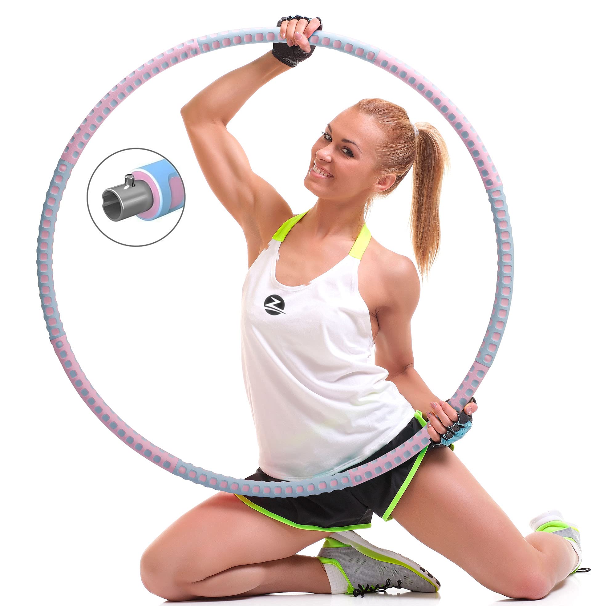 Weighted Hula Hoop for Adults Weight Loss - 8 Section Detachable Exercise Hula Hoop for Women, Soft Padded Exercise Hoop, Portable and Adjustable Fitness Circle for Gym Home Workouts