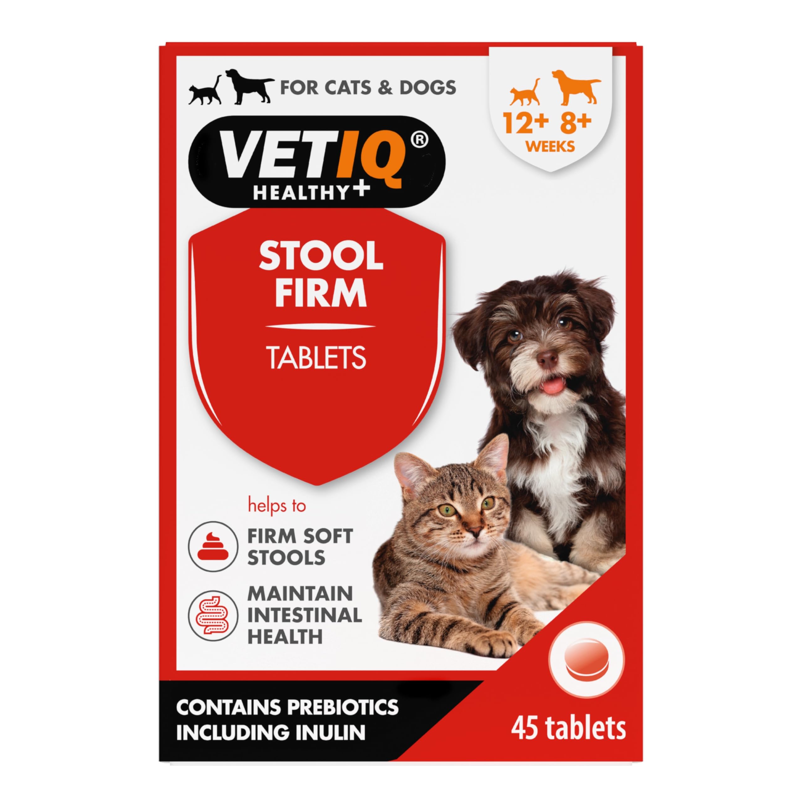 VETIQ Stool Firm Tablets For Cats & Dogs, Contains Kaolin, Pectin & Pumpkin to Help Improve Stool Firmness & Aids Intestinal Health, 45 Tablets