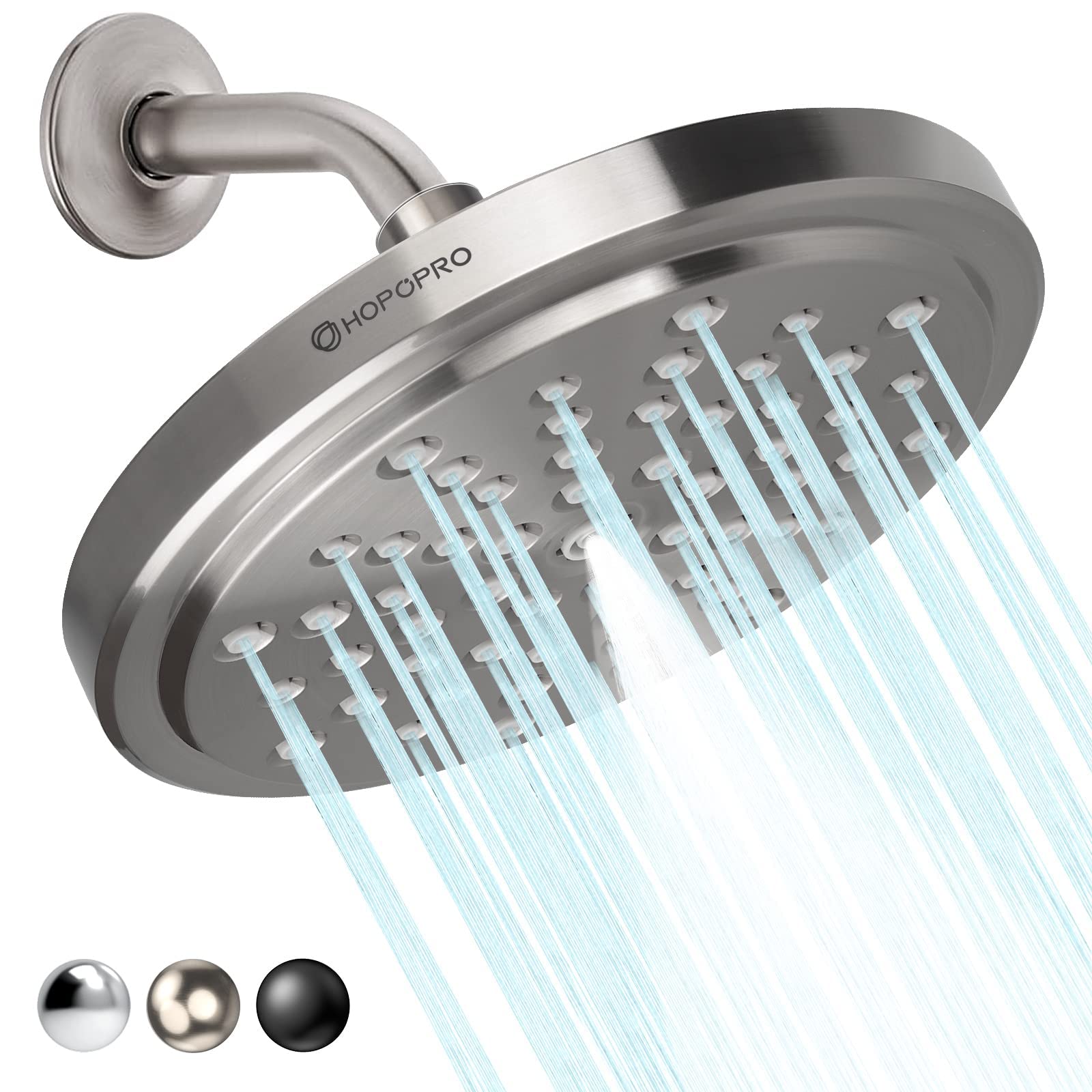 HOPOPRONBC News Recommended Brand High Pressure Shower Head, Newest US Patented High Flow Fixed Showerhead 7 Inch Rainfall Shower Spray with Adjustable Brass Swivel Ball Joint - Brushed Nickel