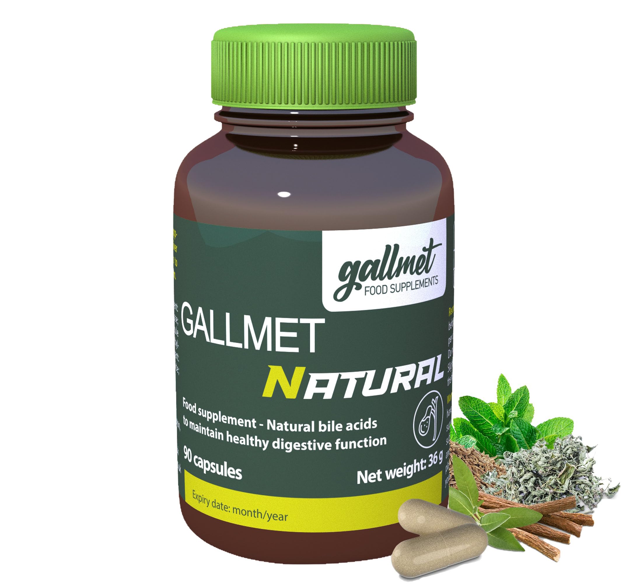 GALLMET Natural 90x Ox Bile 125mg Bile Salt Naturally Support After Gallstones Gallbladder Digestive Problems Fat Digestion - Ox Bile Capsules 125 mg per Capsule - from UK