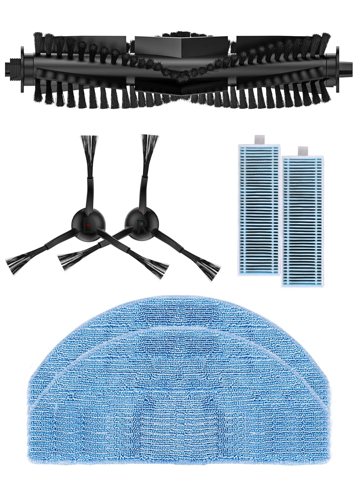 Replacement Parts Evol 3, Robotic Vacuum Cleaner Spare Accessories, 1 Roller Brush, 2 Washable Mop Cloth, 2 Filters, 2 Side Brushes