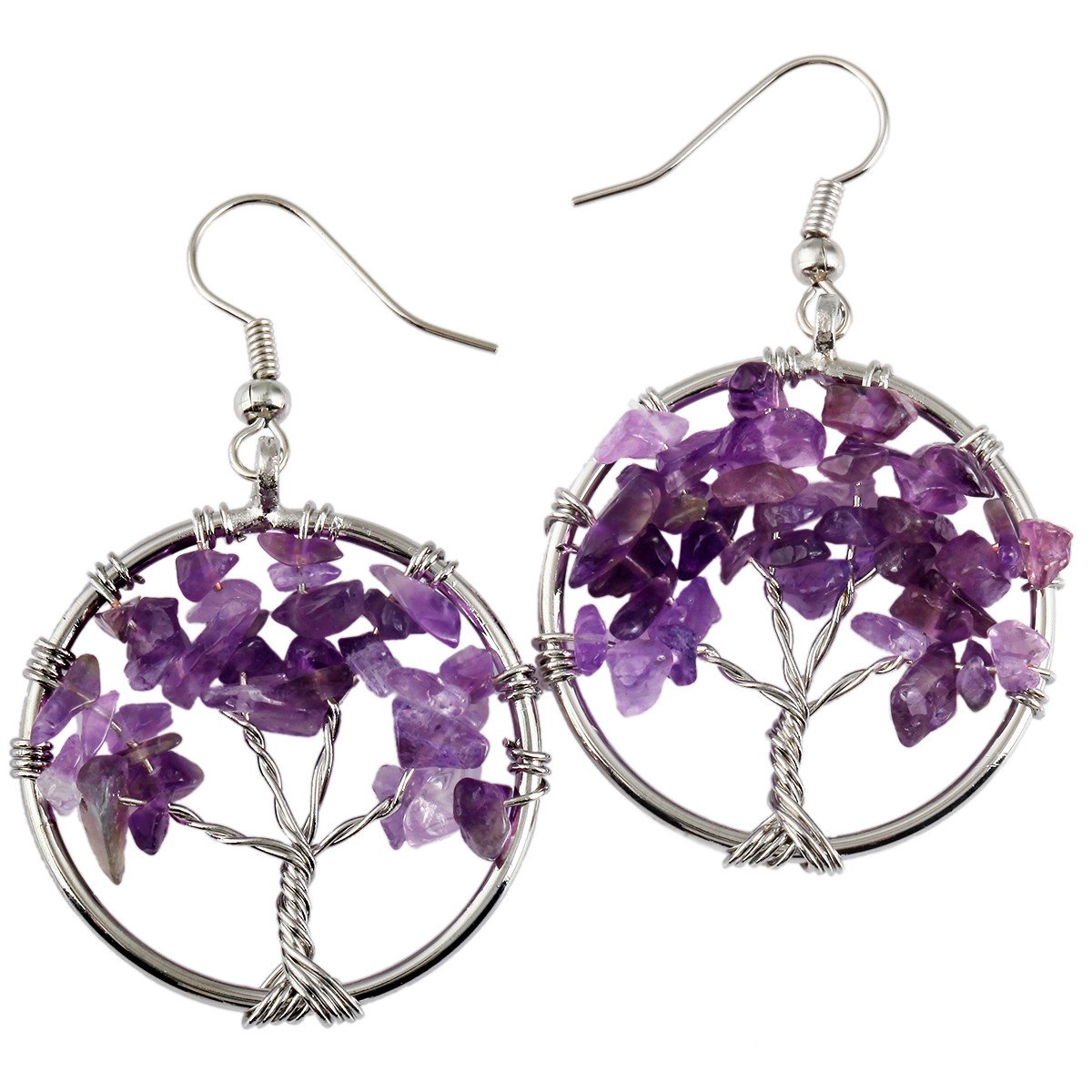 SUNYIKTumbled Stone Tree of Life Dangle Earrings for Women