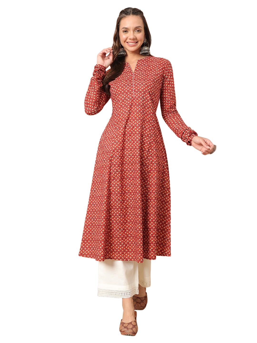 FIORRA Women's Floral Printed Navy Blue Cotton A-Line Kurta