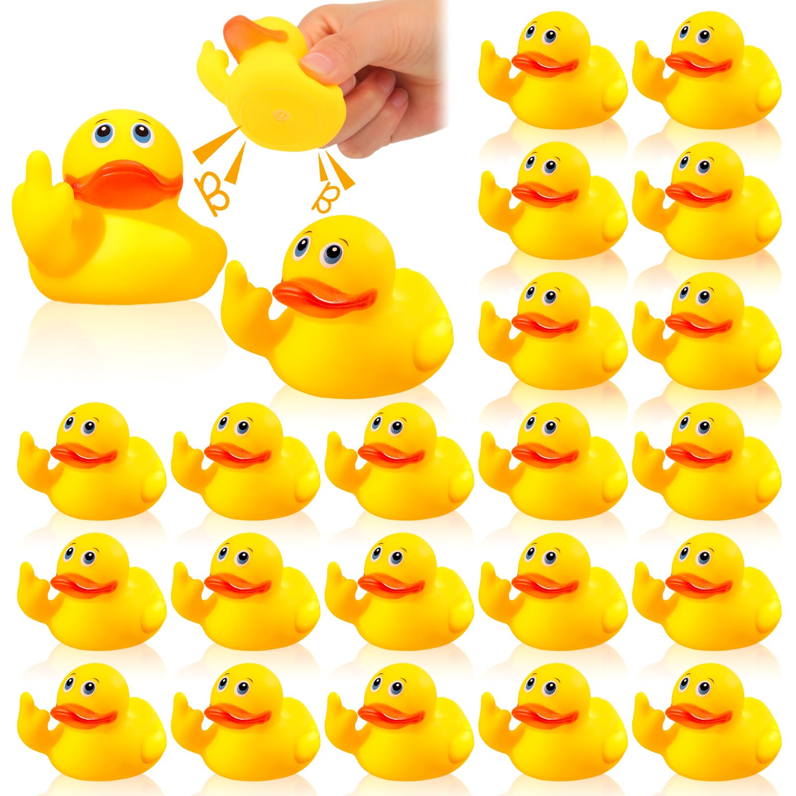 Lenwen 24 Pieces Rubber Ducks Yellow Finger Rubber Ducks Cute Small Rubber Ducks Funny Bath Toy Ducks for Car Decorations Bathroom