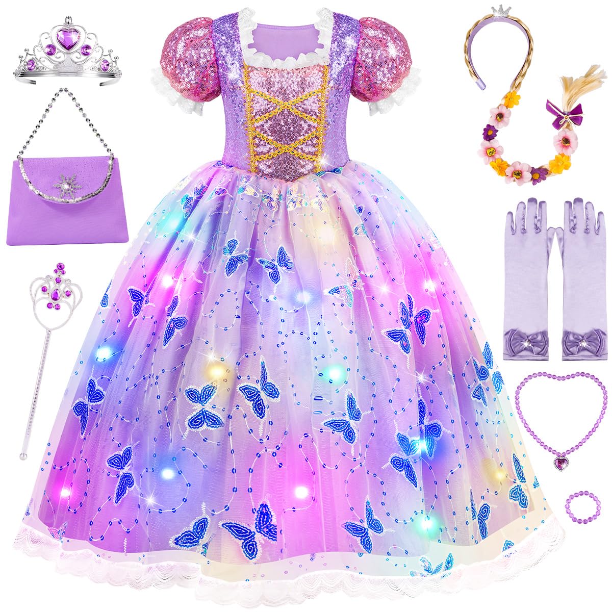 Meland Princess Dresses for Girls - Light Up Princess Costume for Little Girls, Halloween Costumes for Girls Toddler Age 3-10