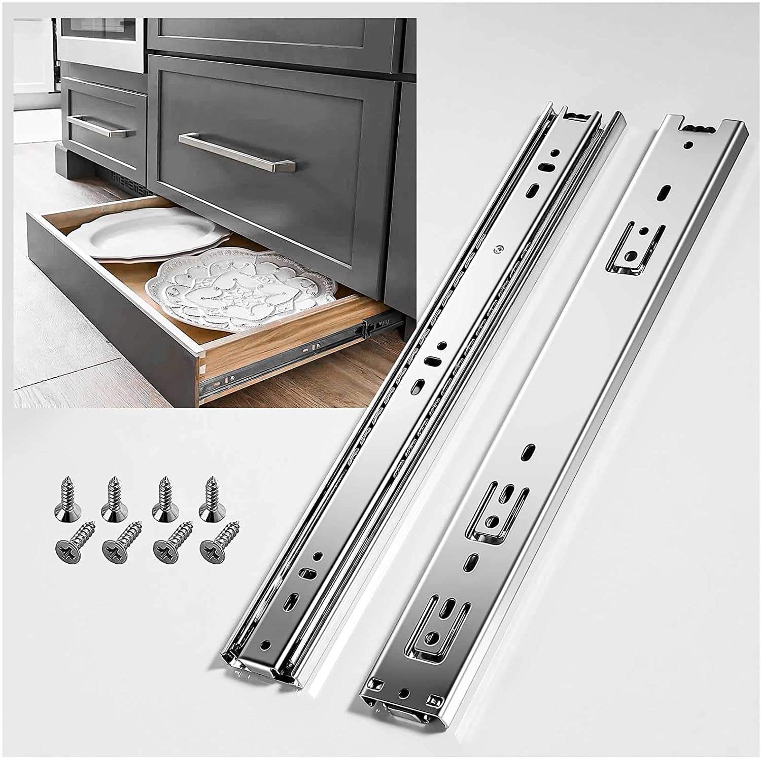 SHUHANGDrawer Runners Kitchen Drawer Runners Cabinet Drawer Slides 45 kg Load Capacity Full Extension with Ball Bearing Slides 200 250 300 350 400 450 500 550 600 mm, Side Mount 1 Pair