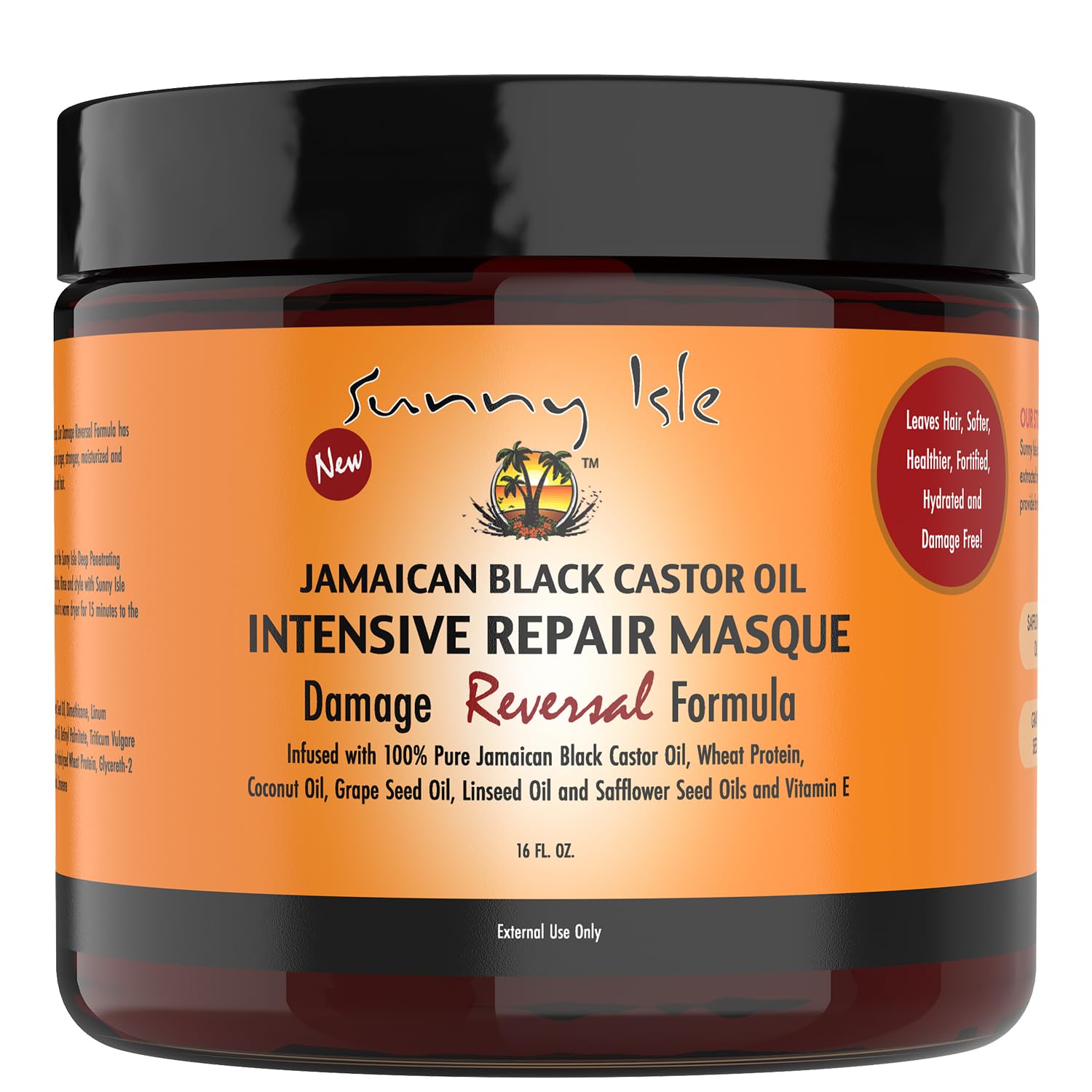 Sunny Isle Jamaican Castor Oil Intensive Repair Masque, Black, Coconut, 16 Fl Oz