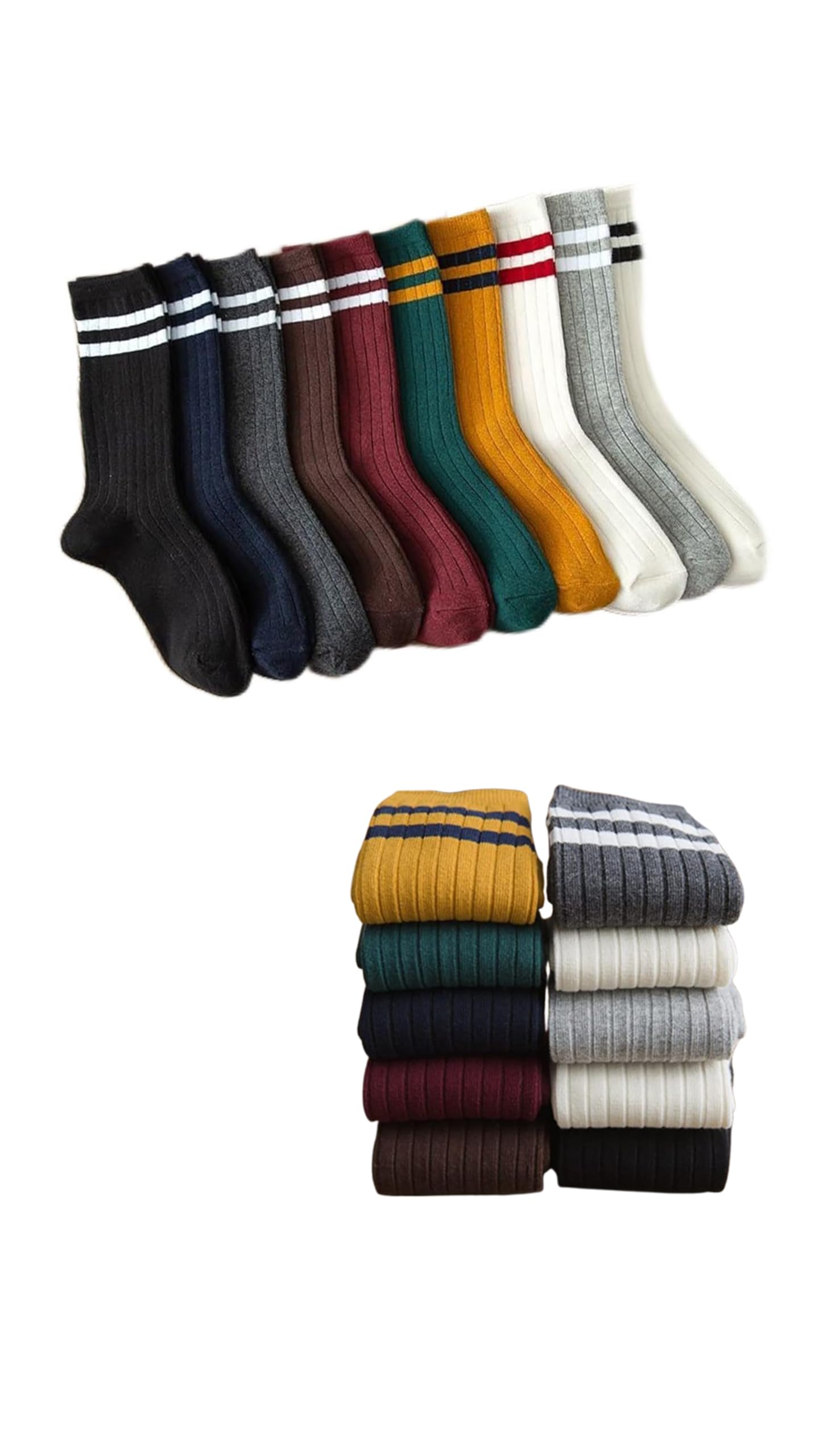 Sweet seven Women Striped Crew Socks - 10 Pairs Retro Long Socks for Fashion & Athletics