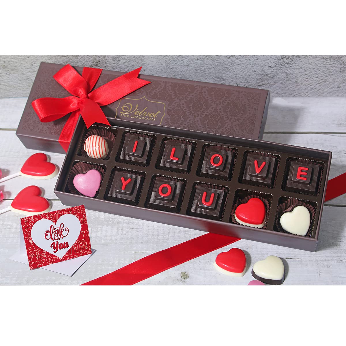 Velvet Fine Chocolates Premium Valentine Chocolate Gift Box for Girlfriend & Wife | Happy Valentine Day Greeting Card