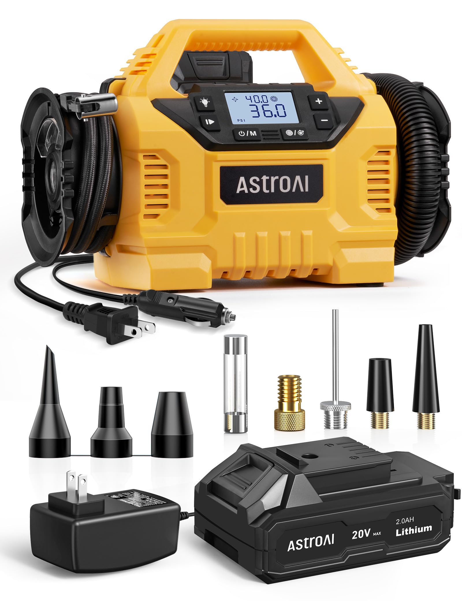 AstroAI Cordless Tire Inflator Portable Air Compressor for Car 160PSI with HD Screen, 3 Power Sources & Dual Powerful Motors, Heavy Duty Air Pump Inflation/Deflation father day gifts