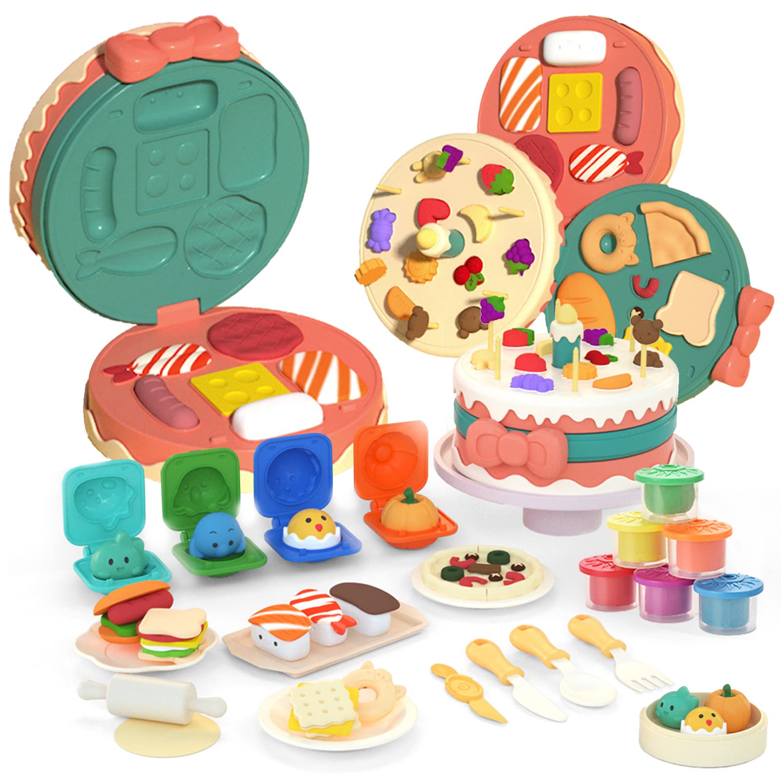 Puxida Playdough Tool Set for Toddlers, 30Pcs Kitchen Creations Birthday Cake Playset and Hamburger Maker Machine Playdough Kit for Toddlers,3 4 6 8 Years Old Boys and Girls Dough Birthday for Kids