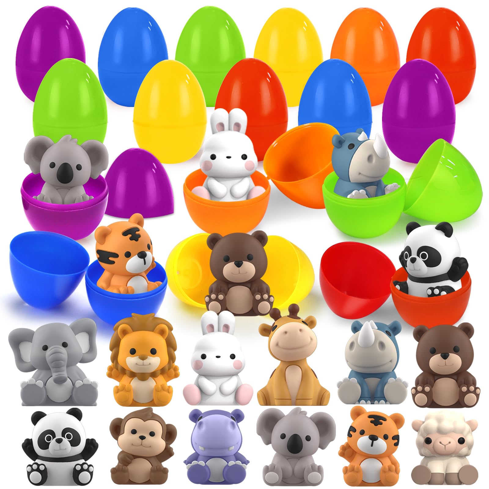 12 Pack Easter Eggs with Safari Animal Finger Puppets for Easter Basket Stuffers, Easter Gifts for Kids, Easter Egg Fillers, Easter Eggs Hunt, School Classroom Rewards Party Favor Supplies