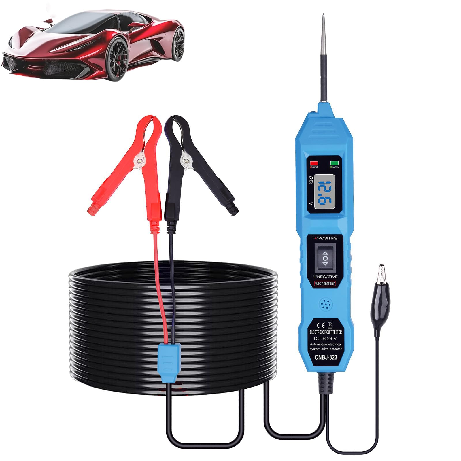 Automotive Circuit Tester, 3.5-36V DC, LCD Digital Display, Illuminating Lights, Dual Color Polarity Indicator, Bidirectional Voltage Tester, Fuse Tester Electric Tool for Car Repair