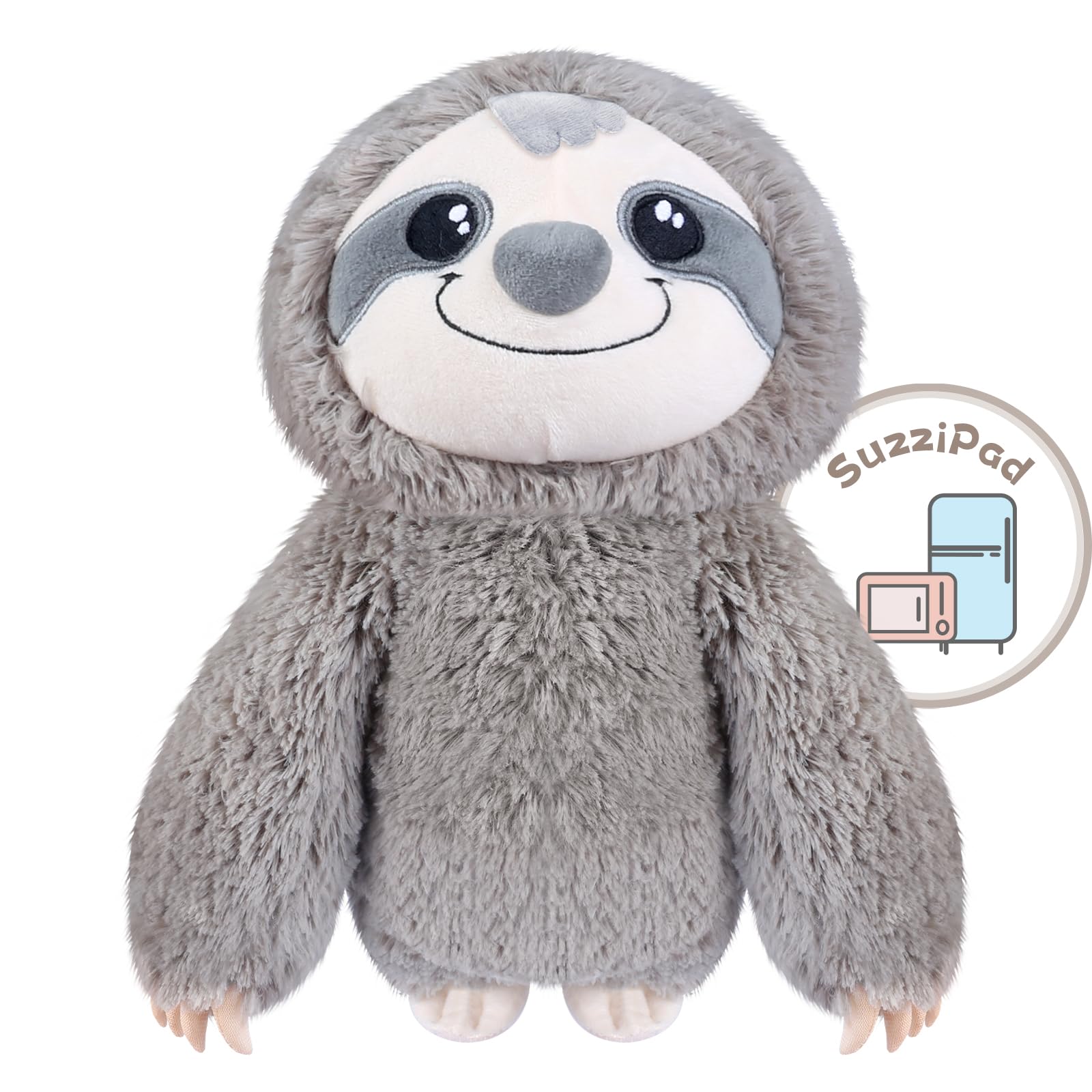 SuzziPad Microwavable Stuffed Animal, Heated Stuffed Animals Sloth Plush for Anxiety, Bedtime, Cuddle & Companion, Soreness & Pain Relief, Warmer Sloth Stuffed Animal, Sloth Gifts for Women, Gray