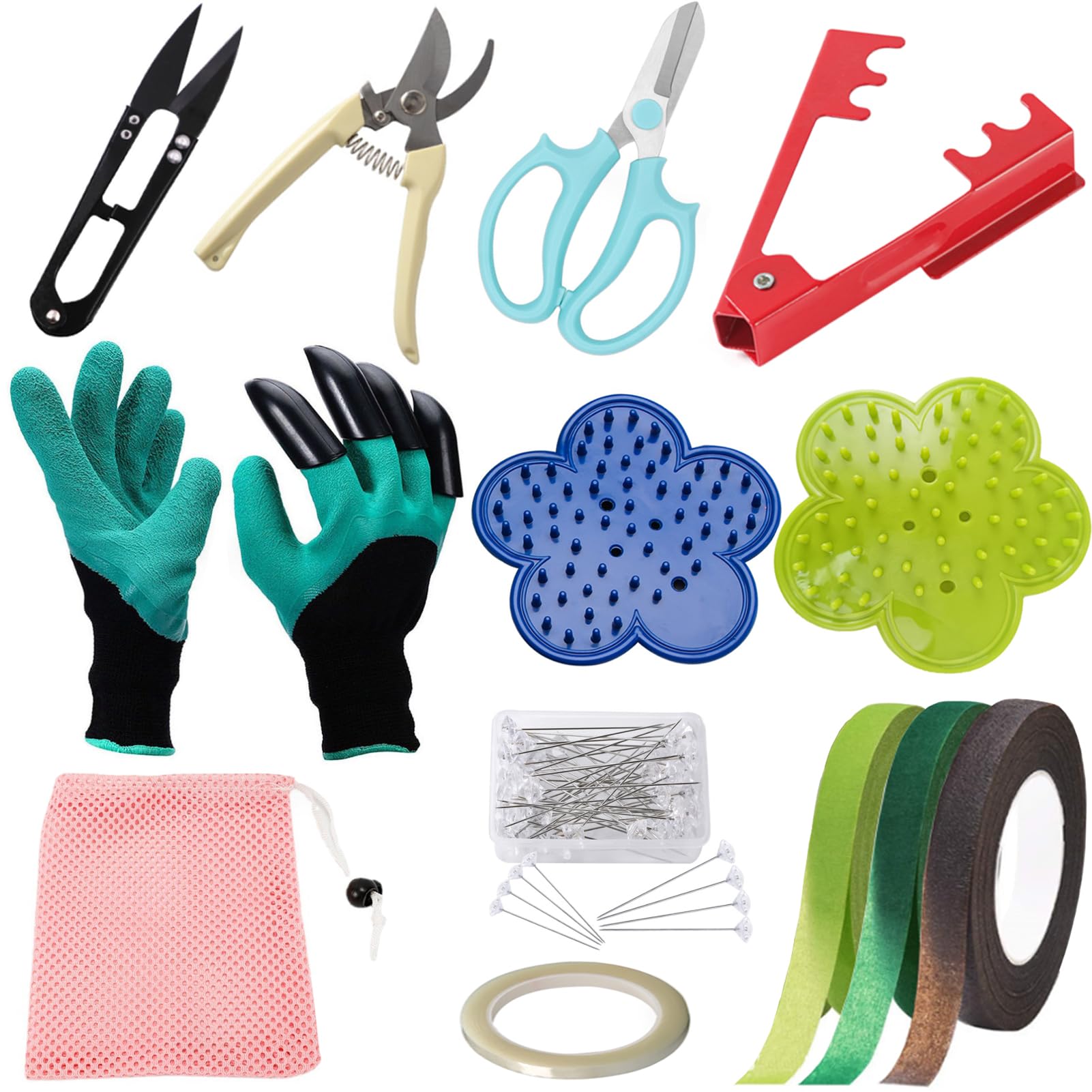 VHYUAH 63PCS Gardening Tools,Thorn Remover Tool Set with Garden Gloves,Flower Stem Cutter,Scissors and Floral Tape for Gardening Flower Arrangement for Wedding,Flower Arrngement,Florist Supplies