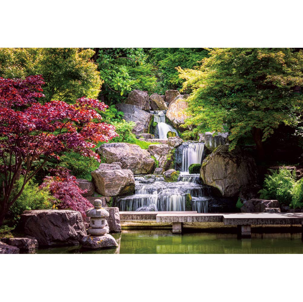 5x3ft Japan Garden Landscape Backdrop Retro Style Park View Photography Background Waterfall Maple Trees Bridge Kyoto Garden Travel Children Adult Portrait Photo Studio Props Wallpaper