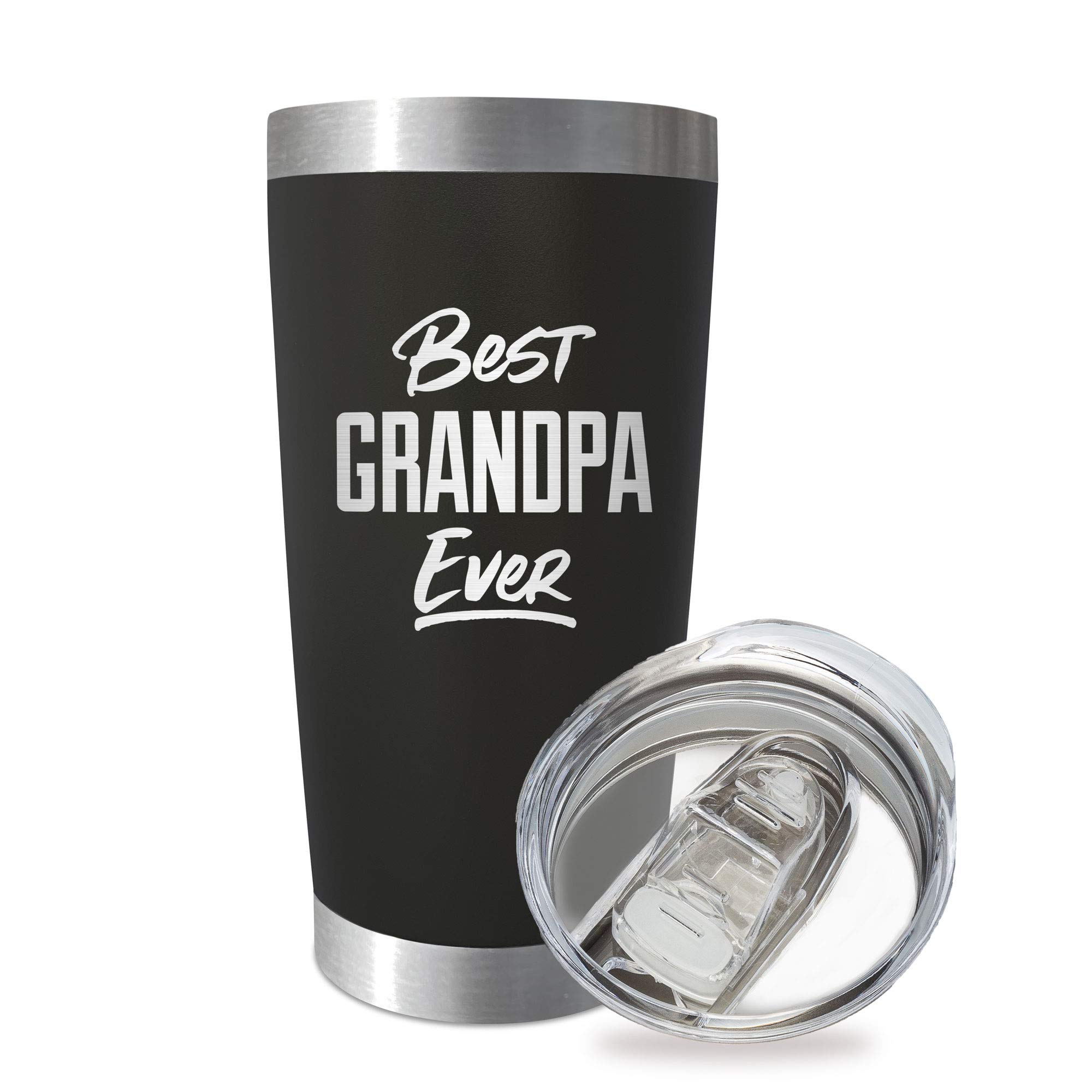 SassyCups Best Grandpa Ever | 20 Ounce Engraved Black Stainless Steel Insulated Travel Mug | Happy Birthday Cup for Grandpa | New Grandpa Tumbler | Grandpa Again | Grandad Tumbler | New Grandfather