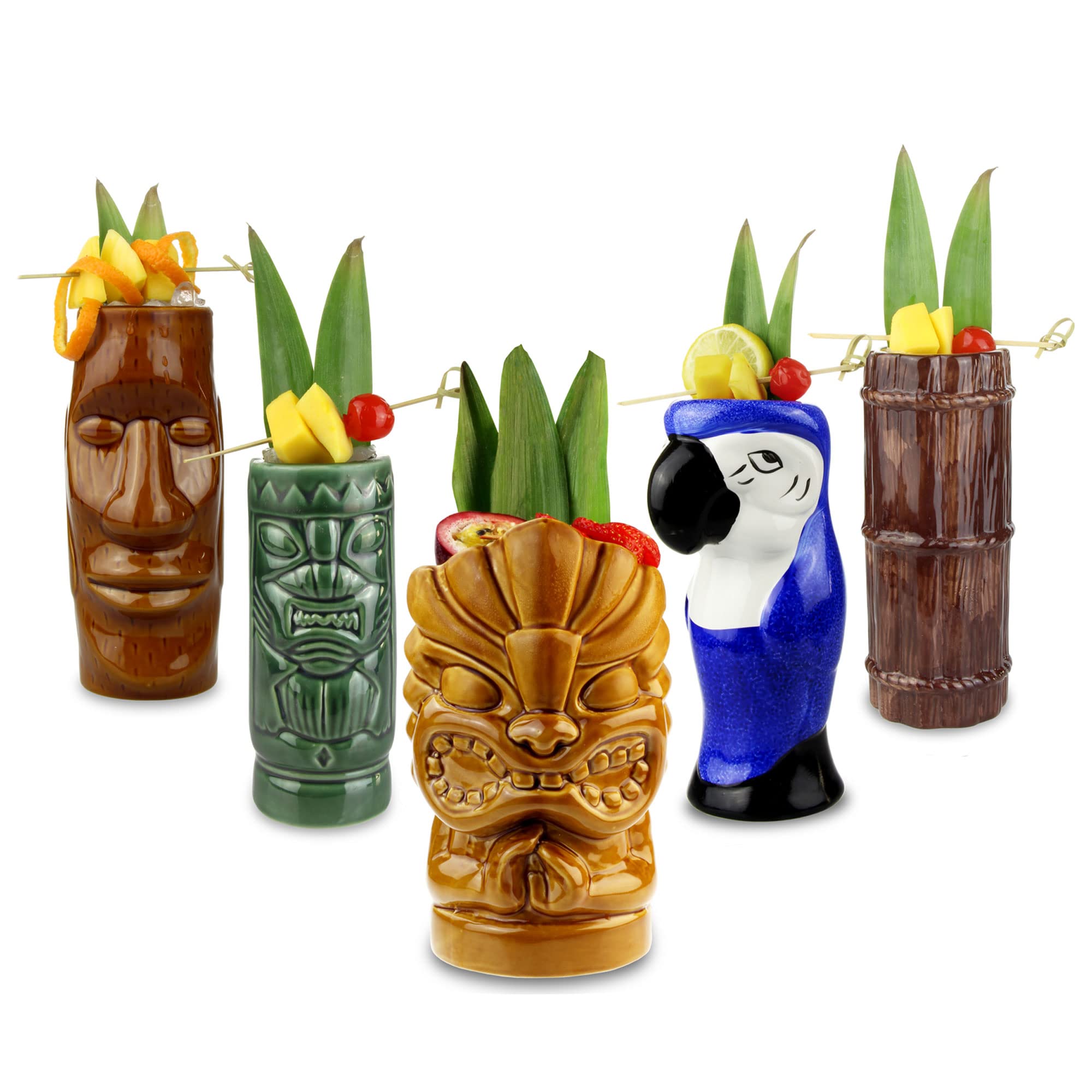 bar@drinkstuff Ceramic Luau Tiki Party Pack - Set of 5 - Ceramic Cocktail Mugs