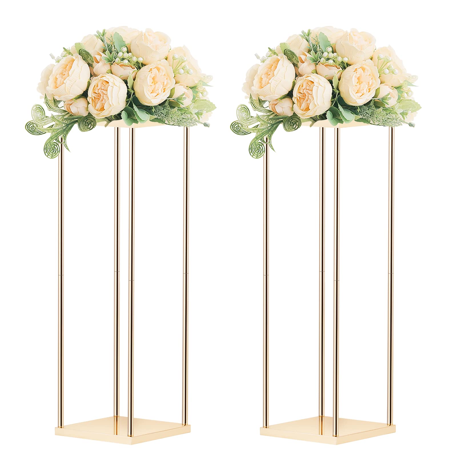 2 Pcs 31.5in Metal Wedding Centerpieces Vase Column Flower Stand, Geometric Centerpiece Stands for Tables, Gold Flower Holder for Party Wedding Decorations (2 x L)