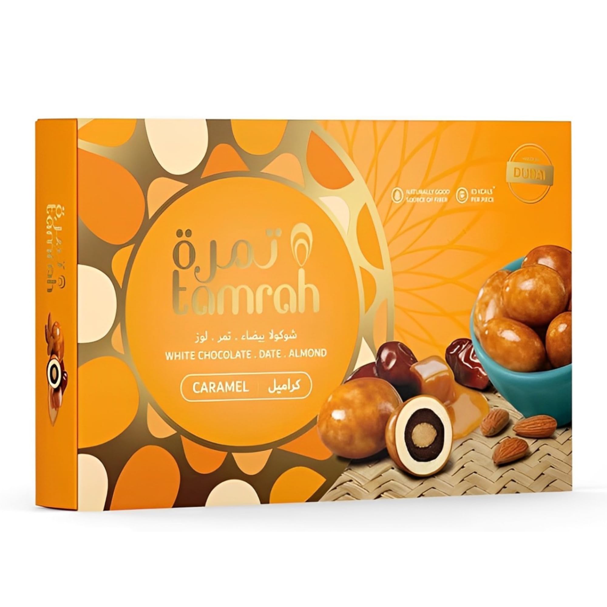 Tamrah Caramel Chocolate Dates and Almonds Gift Box 310 gram. Ideal for Gifting, Kids’ chocolate, Perfect for any Occasion. Birthday, Marriage