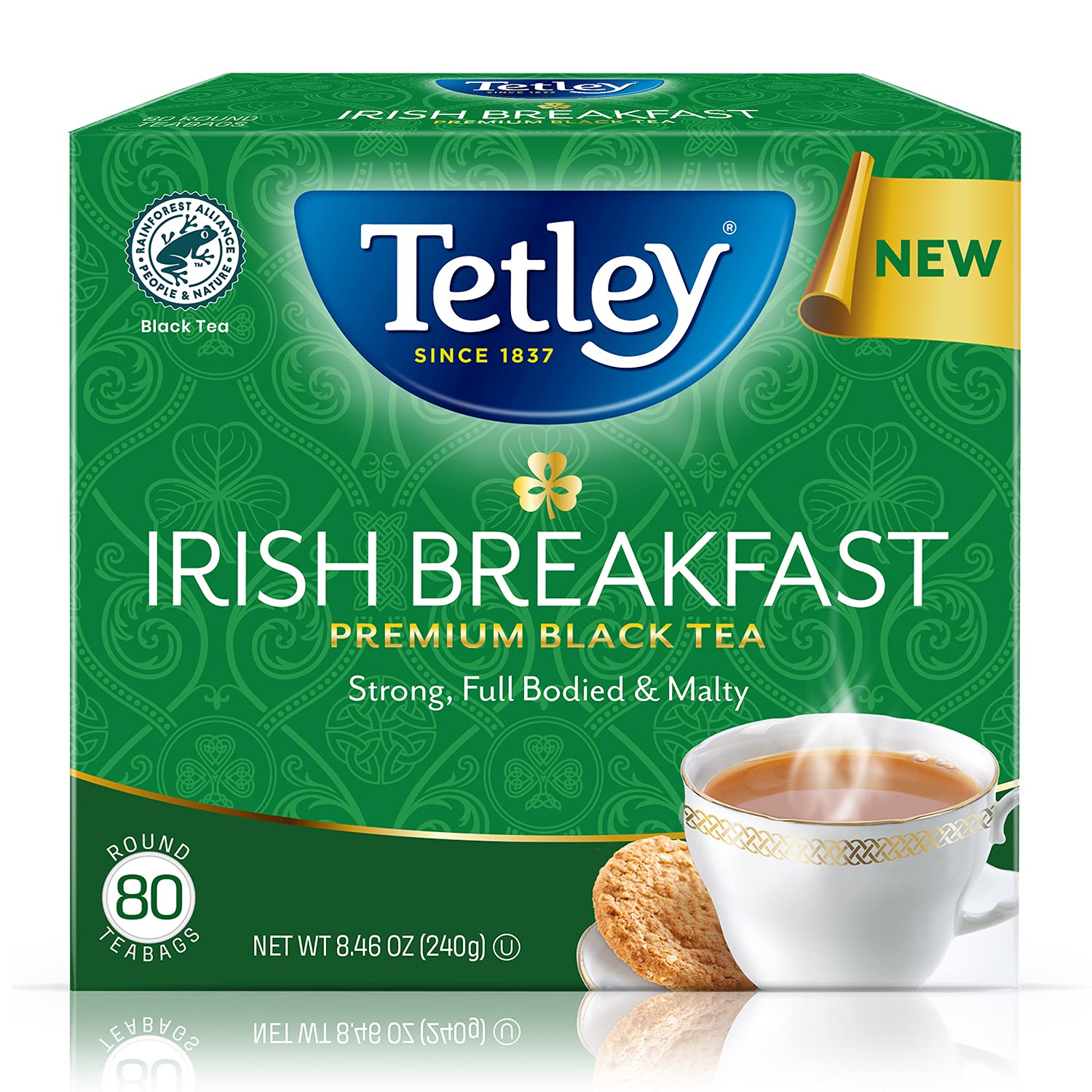 TetleyIrish Breakfast Premium Black Tea, 80 Tea Bags, Rainforest Alliance Certified