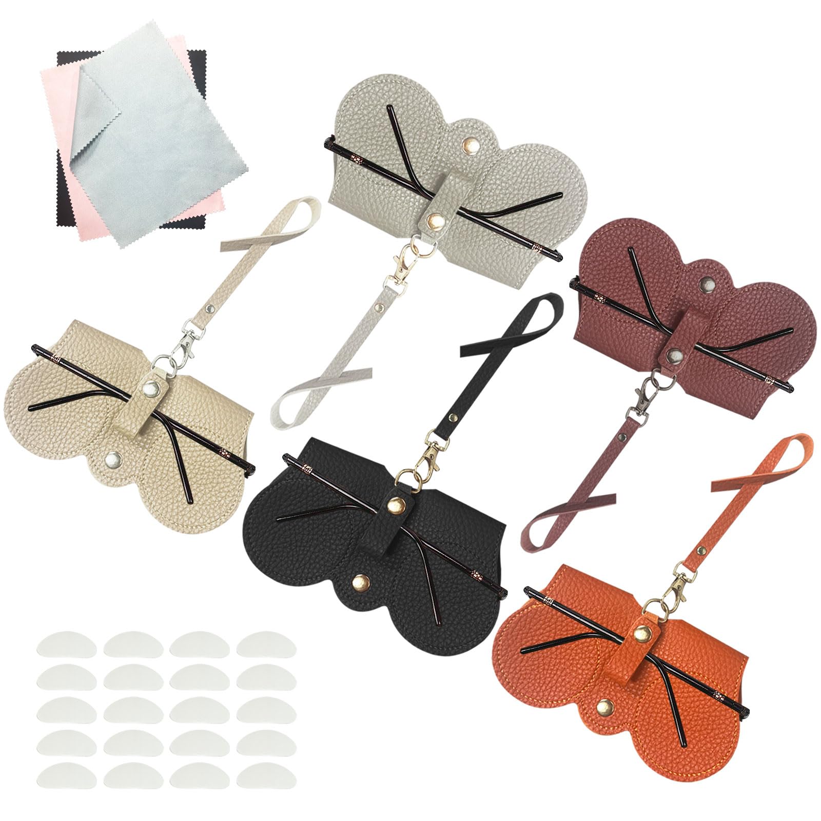 NEW NOAM5Pcs Soft Leather Sunglasses Bag, Leather Glasses Case Holder Portable Soft Leather Sunglasses Bag Slim Sunglasses Pouch