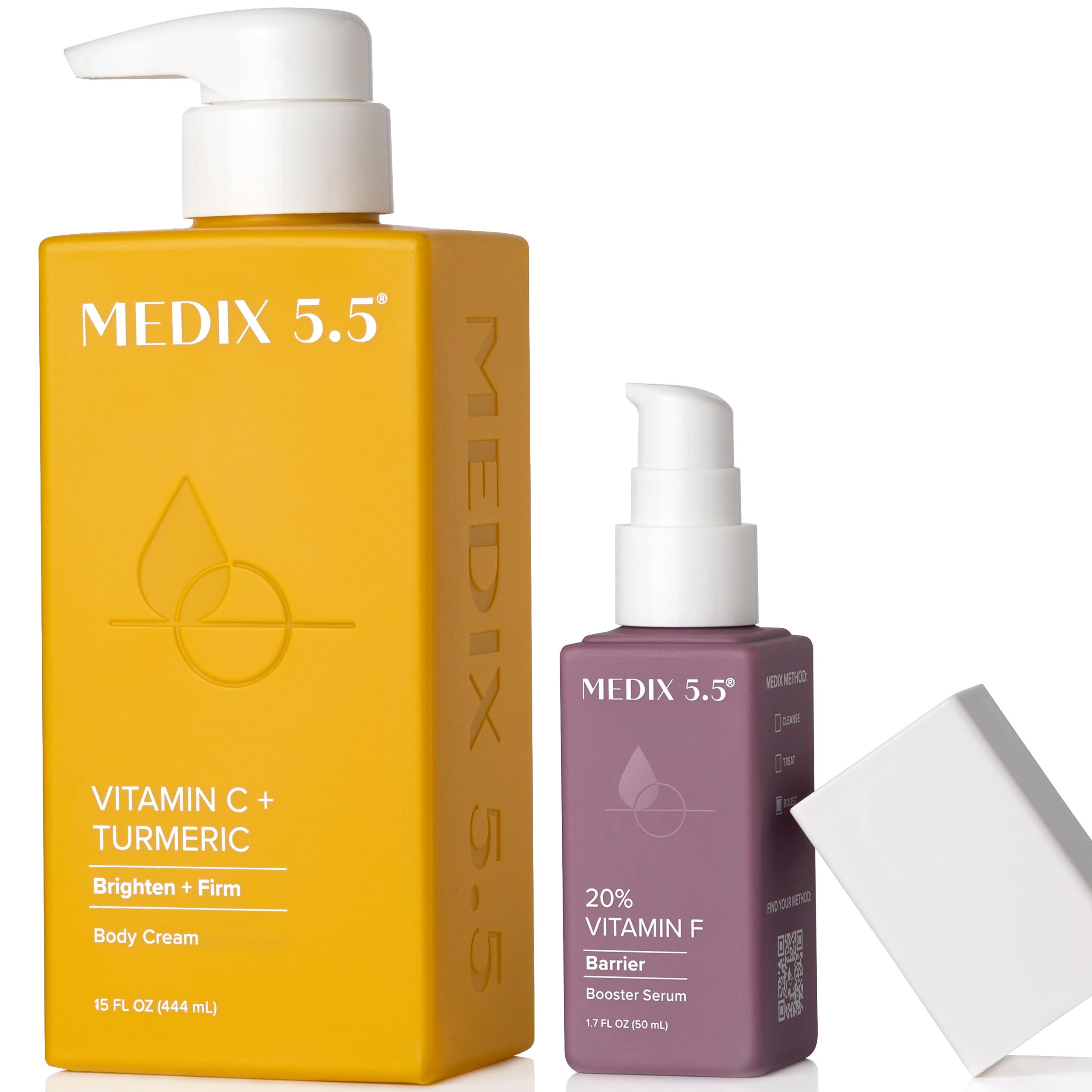 Medix 5.5 Vitamin C Cream + Vitamin F Booster Serum Body Lotion Moisturizer 2PC Skin Care Set | Firming & Brightening Cream Diminishes Uneven Skin Tone, Age Spots, Dry Skin, & Sun Damage, 2PC Bundle