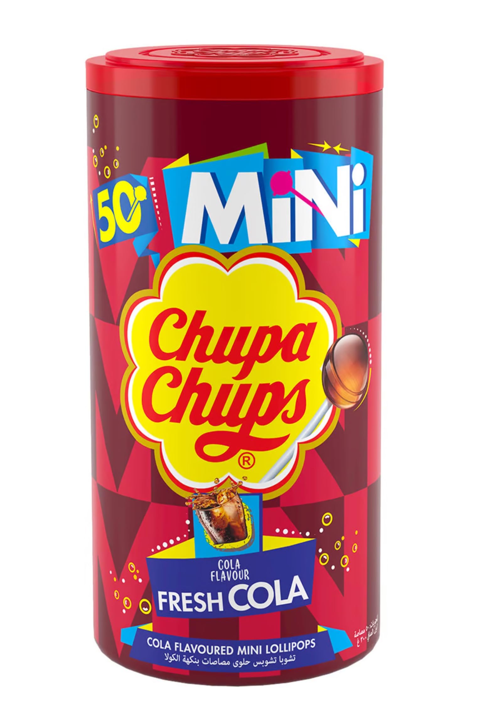 Chupa Chup Minis Fresh Cola Mini Lollipops Flavoure 50 Units Jar 300g (Imported)