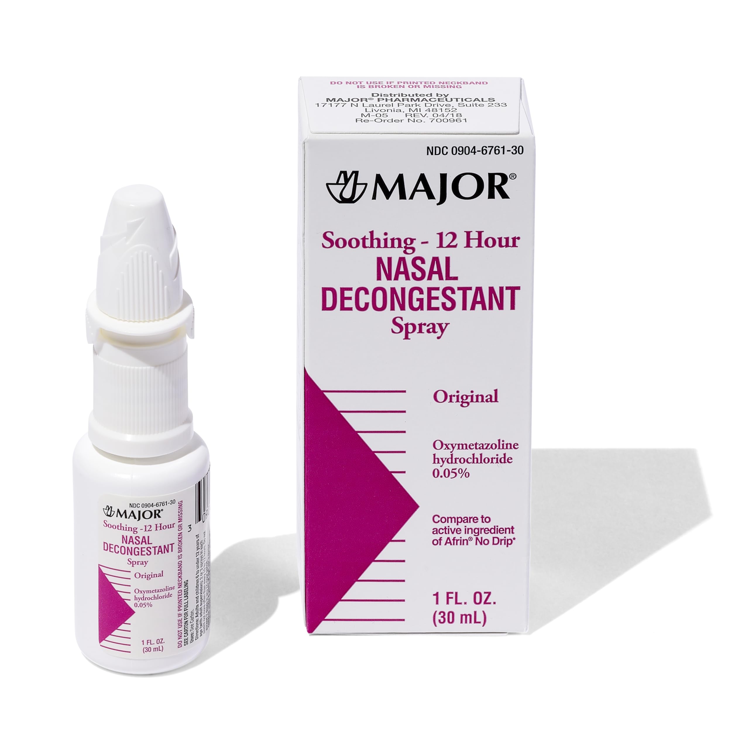 MAJOR 12-Hour Nasal Decongestant Spray - Oxymetazoline Hydrochloride 0.05% Nose Spray - Soothing Pump Mist Spray for Cold, Allergy, Nasal Congestion, and Sinus Relief - 1 Fl. Oz. - Pack of 6