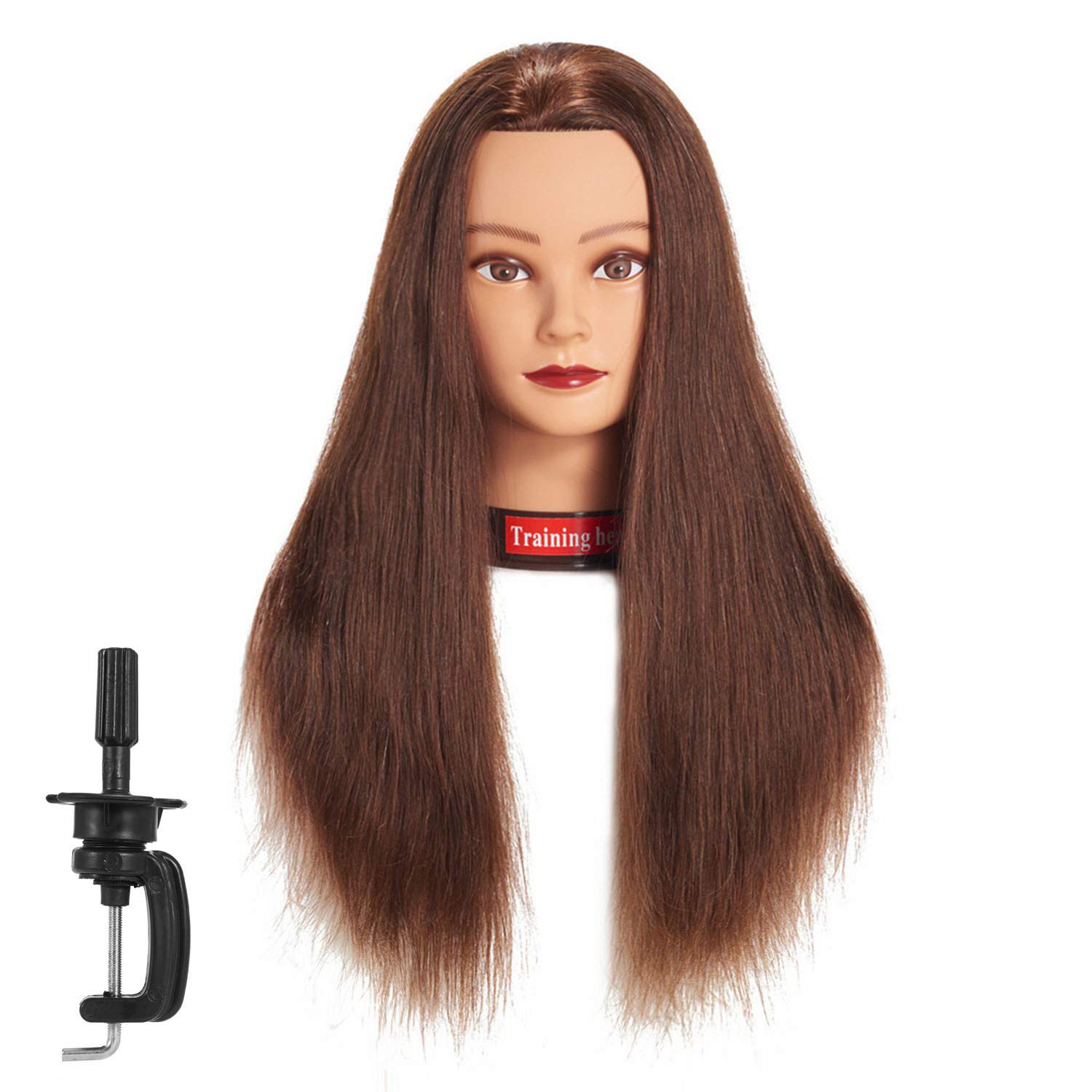 training head 24"-26" 100% Human Hair Mannequin Practice Cosmetology Manikin Doll With Free Clamp (dark brown)