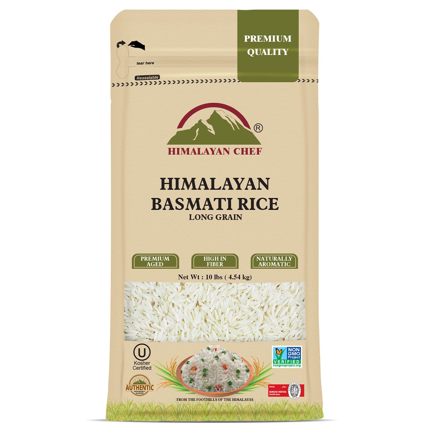 Himalayan Chef Basmati Rice,Extra Long Grain Rice Fluffy Quick Cooking Aromatic - 10 lbs.(Packaging May Vary)