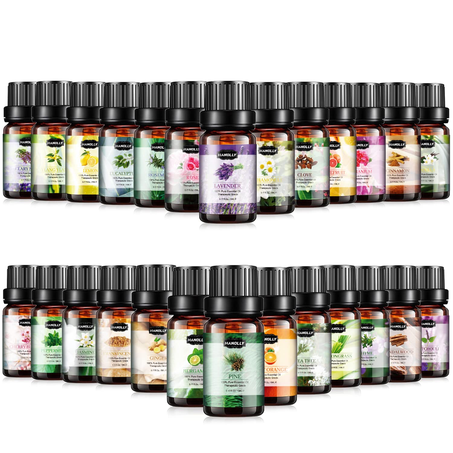 Essential Oils Set, Aromatherapy Essential Oil Kit for Diffuser, Massage, Skin Care (26 x 5ml) - Eucalyptus, Lavender, Tea Tree, Peppermint, Lemongrass, Frankincense, Cinnamon, Sandalwood