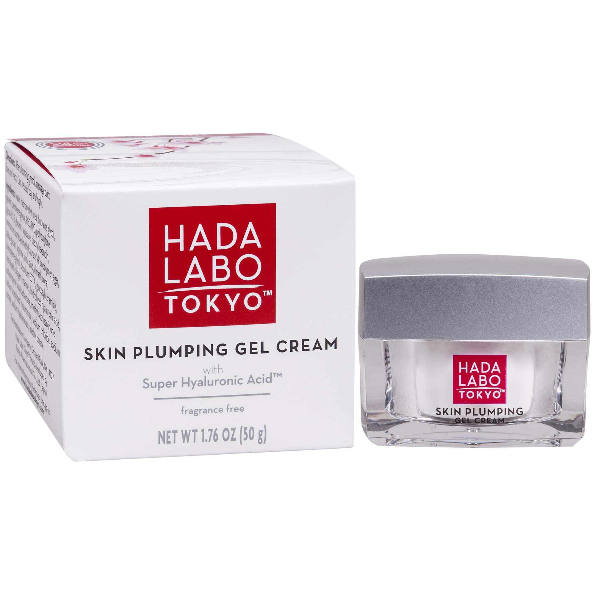 Hada Labo Tokyo Plumping Gel Cream, Facial Moisturizer, Clinically Proven to Provide 24-Hour Moisture in One Use, Super HyaluronicAcid, Ceramides, Collagen, No Parabens, Dyes or Fragrance, 1.76 oz