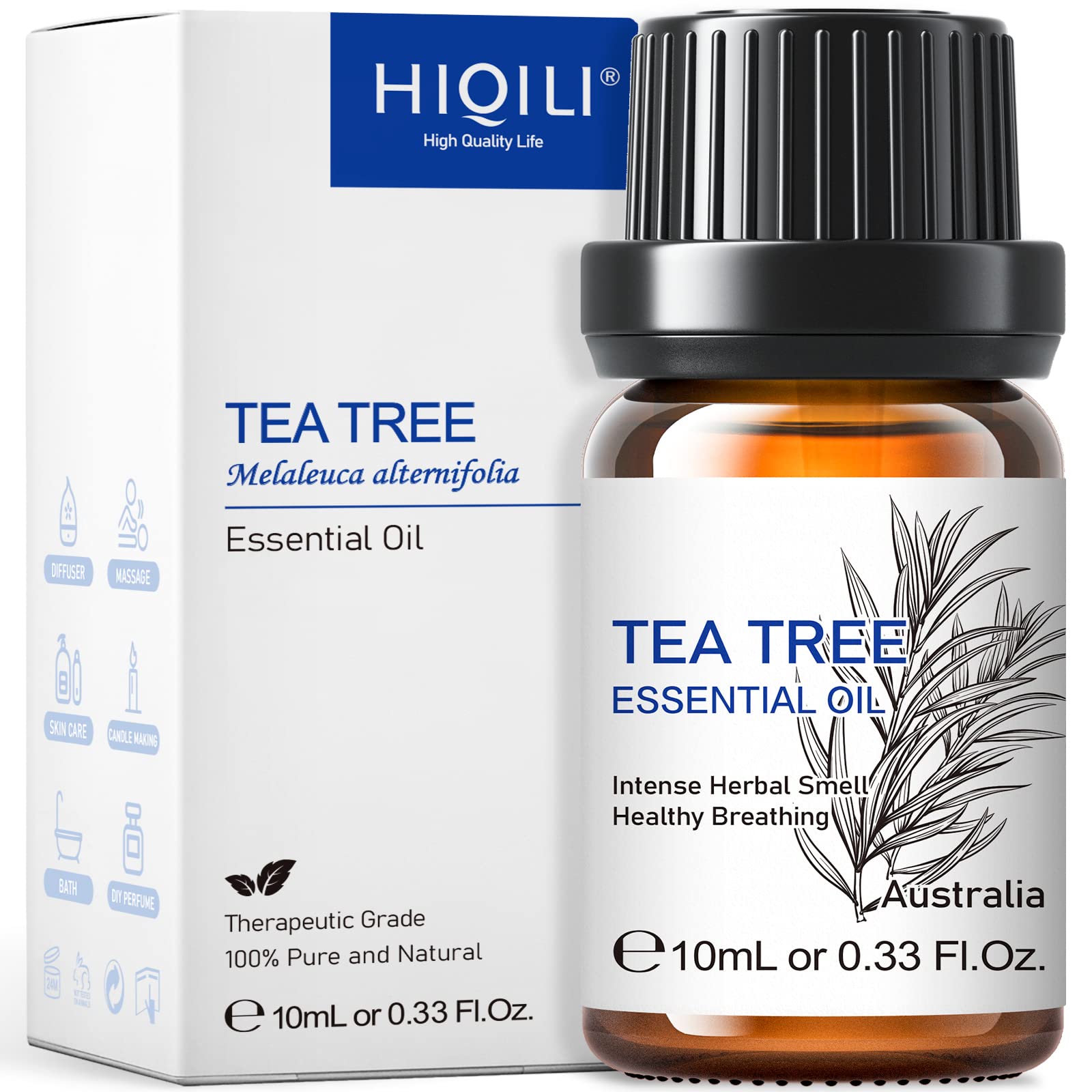 HIQILI Tea Tree Oil, 100% Pure for Toenail Fungus,Hair Growth,Add to Shampoo,Conditioner,Body Wash-10ml