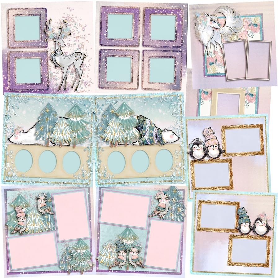 Winter Sparkle Frients Set - Scrapbook Set - 5 Double Page Layouts